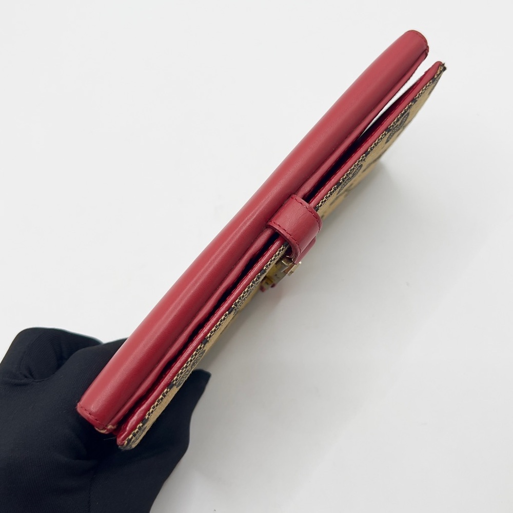 Authentic GUCCI GG Monogram Canvas x Red Leather Snap Long Wallet EUC - Picture 4 of 14